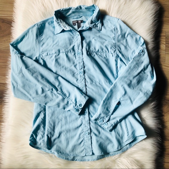 REI Tops - REI Light Blue Nylon Vented Button Up Size Med